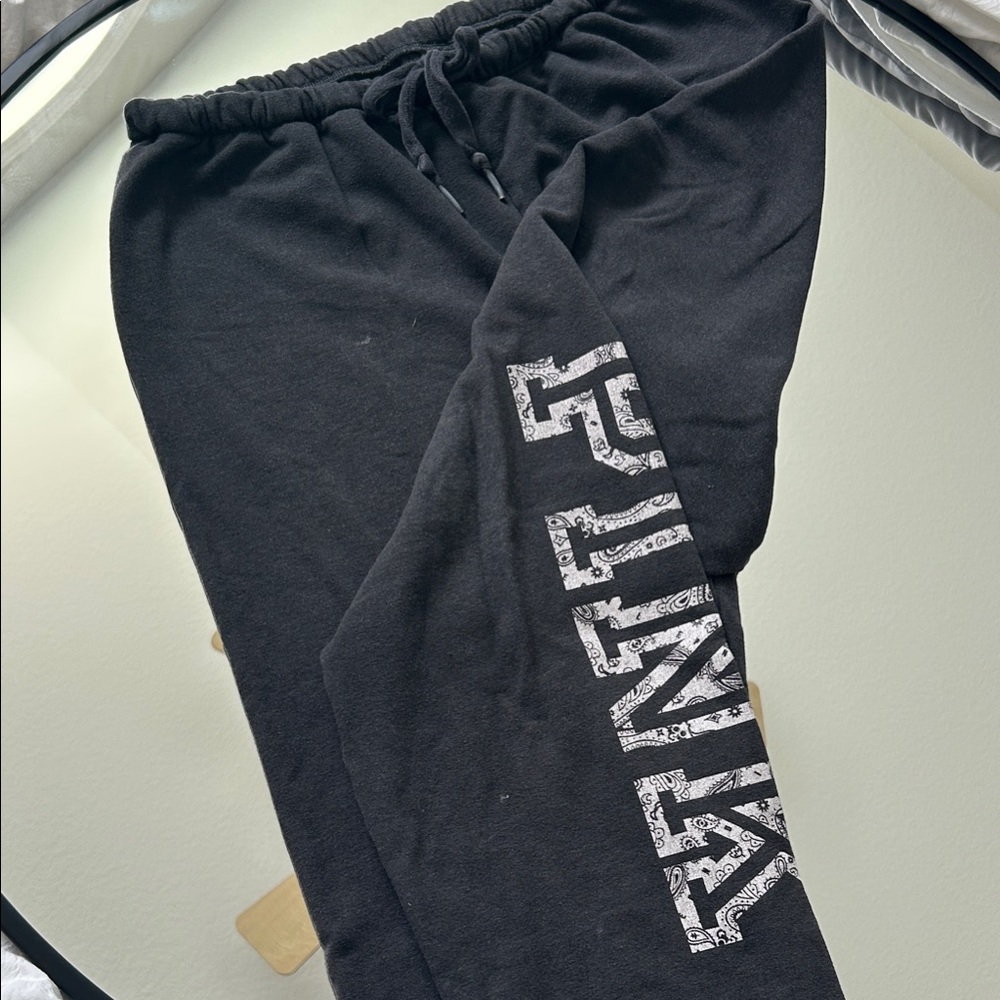 PINK Black Sweatpants with White Lettering